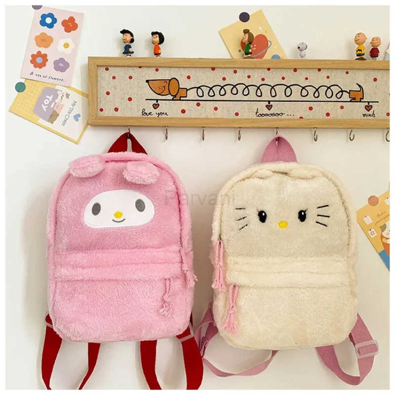 Sanrio New Plush Backpack Cute Cartoon Hello Kitty Kuromi Mymelody Cinnamoroll Large Capacity Schoolbag Kawaii Gifts for Kids L251022