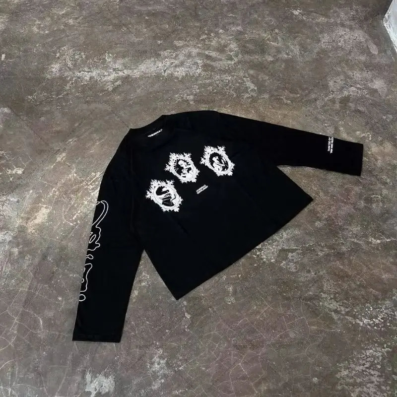 Harajuku Gothic Punk Streetwear Oversized Cotton Round Neck Tshirt Men Y2K American Hiphop Fashion Vintage Loose Top Women 251020