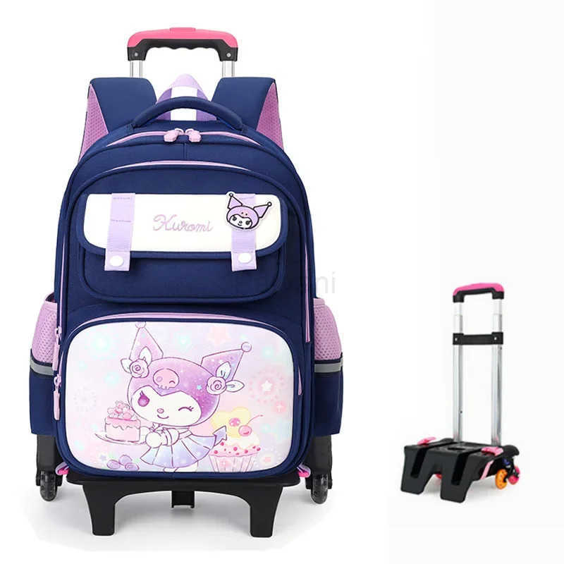Sanrio Kuromi Trolley Backpack Boys and Girls Spine Protection Package Cartoon Design Knapsack Holiday Gifts Anime Peripherals L251022