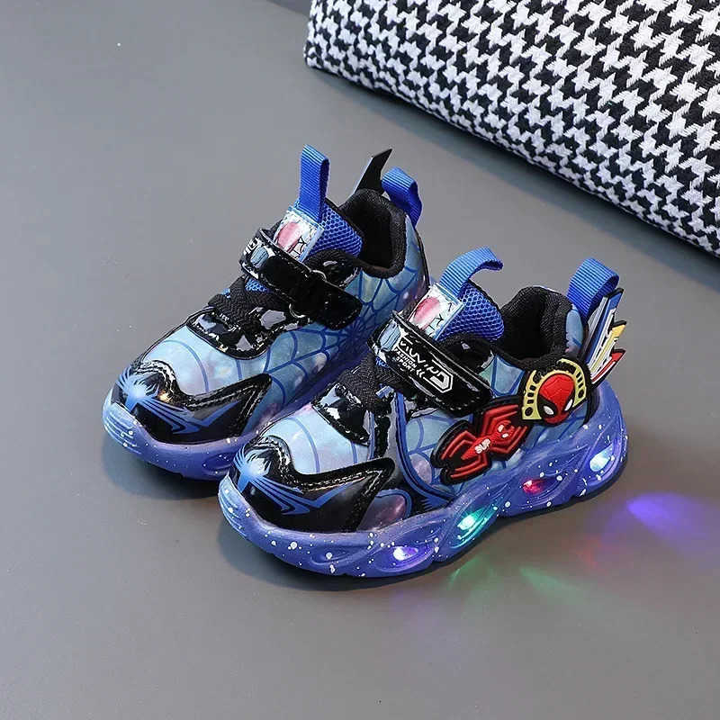 Disney Mickey Mouse Boy Spring and Autumn Girl LED Sports Shoes Running Shoes Lighting Sneakers Cartoon Leather Casual Shoes H251022