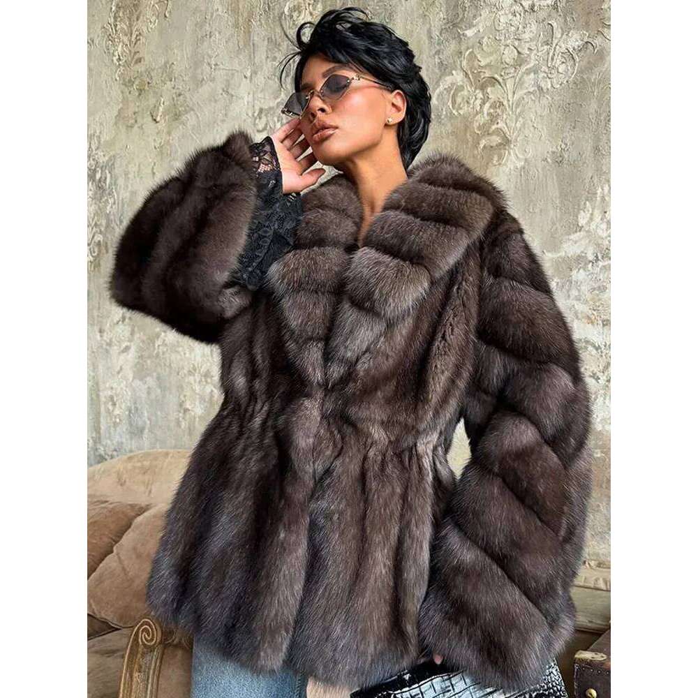2025 Winter Warm Faux Fur Jackets Women Fashion Loose Pleated Coats Chic High Street Female Long Sleeves Fluffy Lapel Outerwears