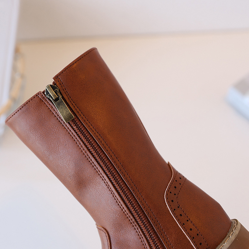 Designer Girl Long Boots for Girls Kids Black Brown PU Leather Toddler Kidsnest Children High Motorcycle Boots Sizes 24 - 35 US7.5-US3Y K1167