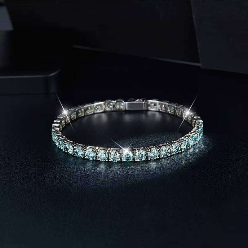 Classic Blue 4mm Sier Tennis Chain Moissanite Bracelet for Women Elegant Jewelry Bangle