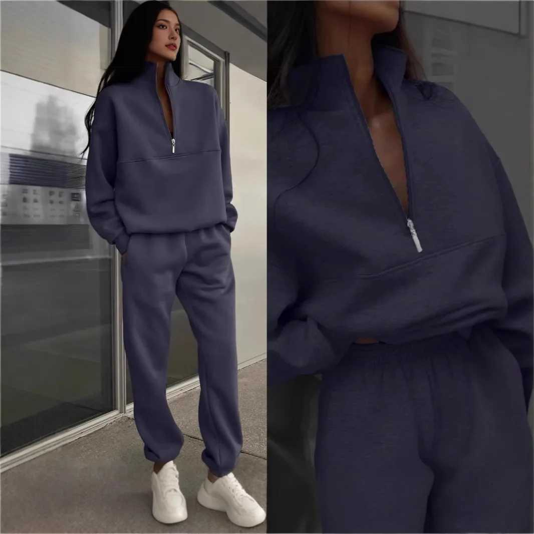 Women Casual Long Sleeve Sweatshirts and Trousers Fleece Two Piece Sets Suit Fashionable Versatile Autumn Winter Streetwear 2pcsT251022
