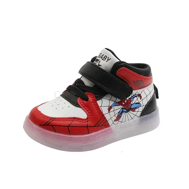 Disney Childrens Led Light Shoes Fashion Design Spiderman Boys Sneakers Girls Cartoon Casual Shoes Breathable Kids Sport Shoes H251022