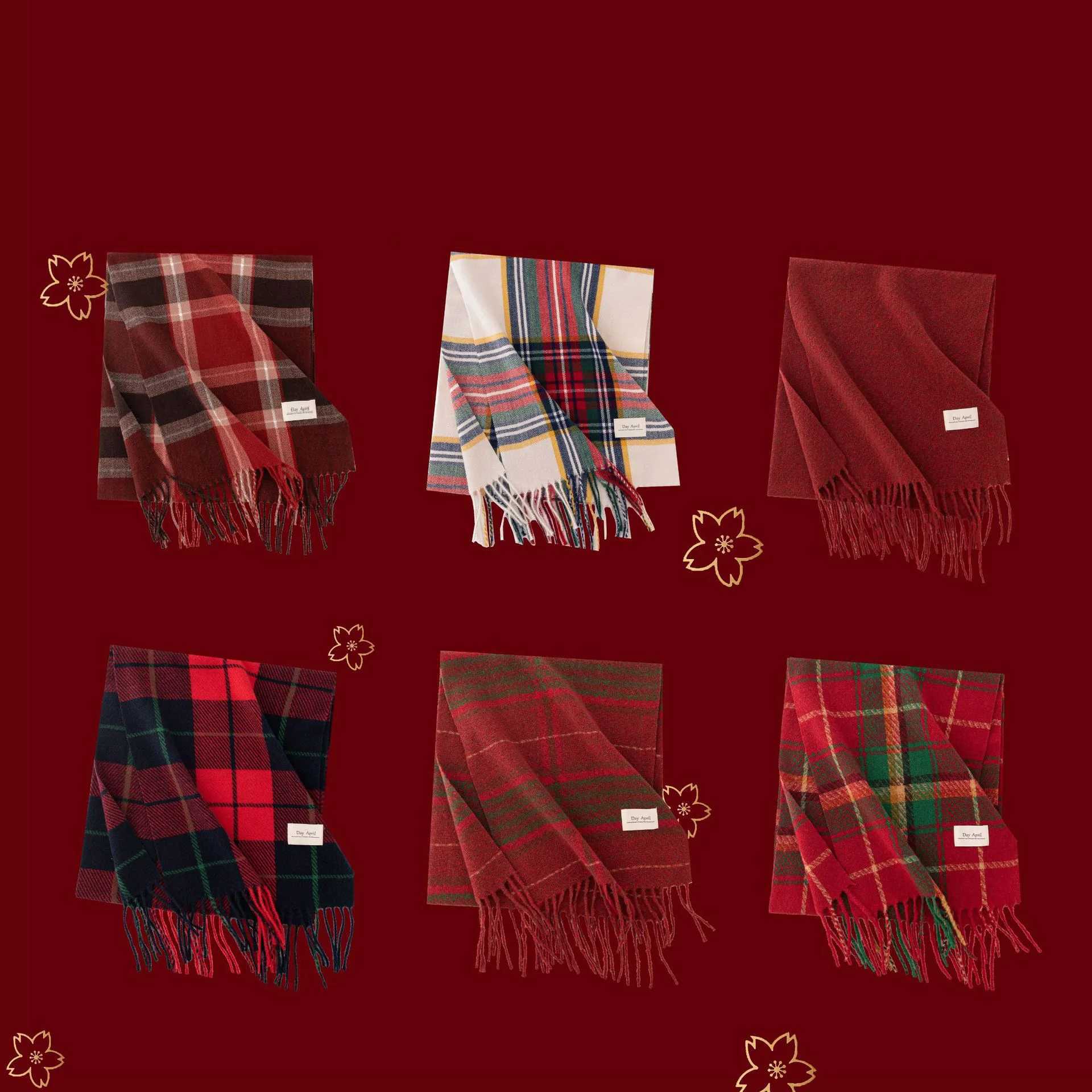 Womens Cashmere Feel Plaid Scarf Winter Warm Ankara Red Wrap Shawl For Women Fashion Christmas New Year Accessories J251022