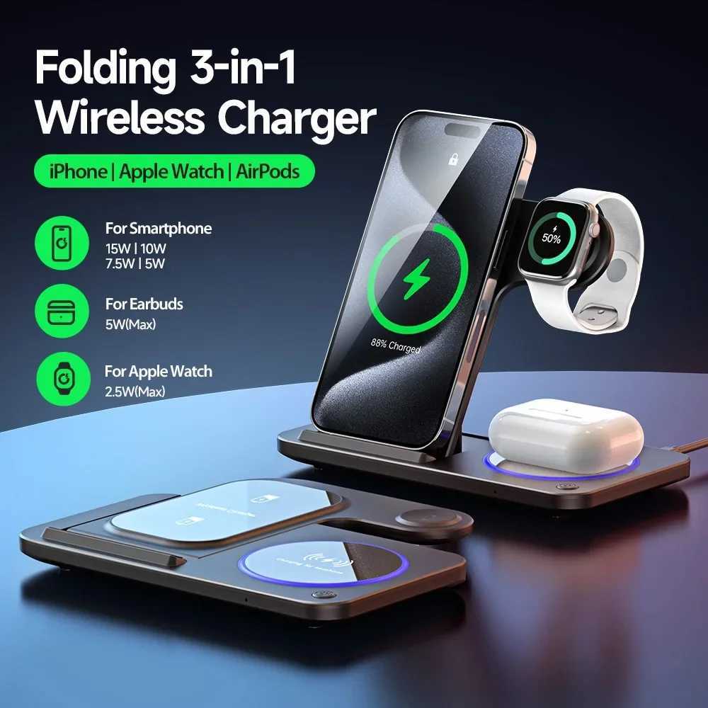 30W LED Fast Wireless Charger Stand 3 in 1 Foldable Charging Station for IPhone 15 14 13 12 11 Watch 9 8 7 6 5 Airpods Pro J251114