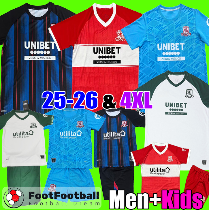 25 26 Middlesbrough Soccer Jerseys 2025 2026 Football Shirts Men Uniforms Kids Kits