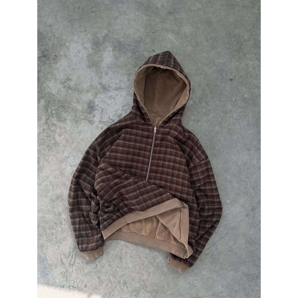 Winter Trendy Brand New Plaid Lined Patchwork Reversible Cotton Sweatshirt Street Fashion Jacket