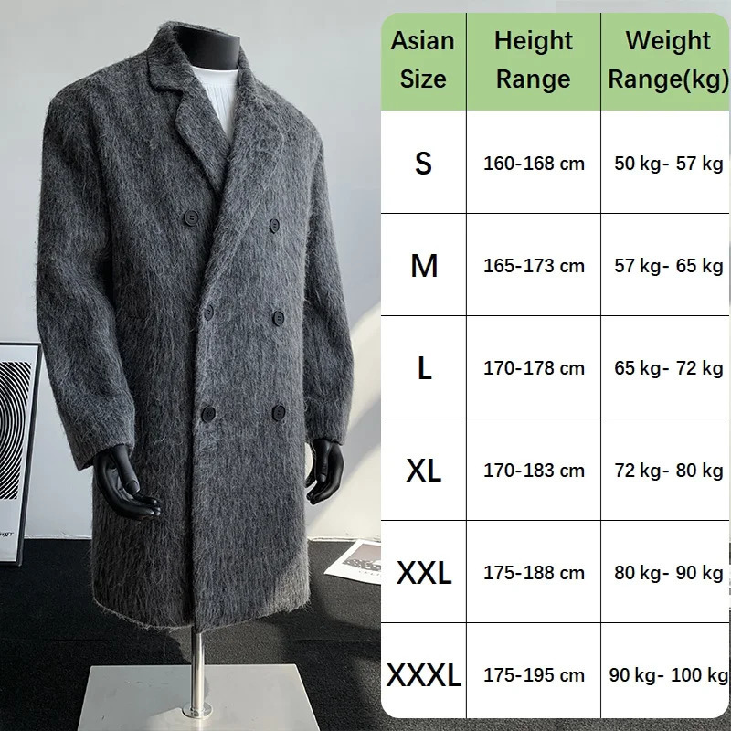 Autumn Winter Fleece Coat Midlength Gray Oversized Thickened Warm Cashmere Blends Men Doublebreasted Trend 251015