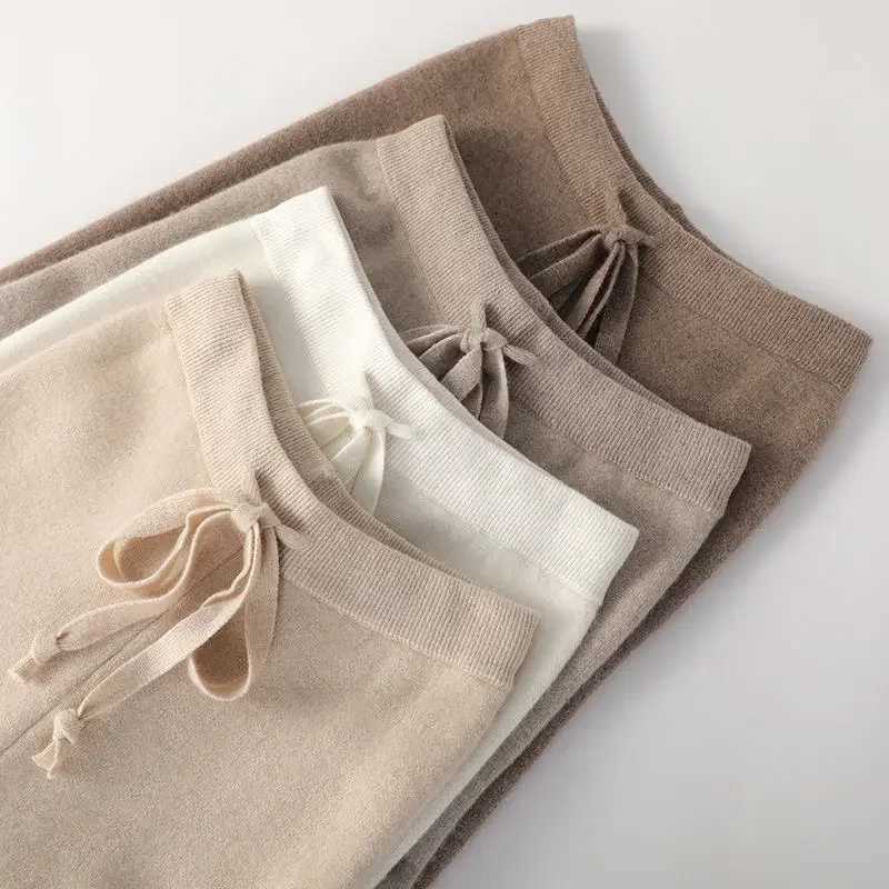 Soft Knitted Pants Womens AutumnWinter Outerwear Hanging Knitted Wide Leg Pant White Floor Pants Straight Leg PantsT251022