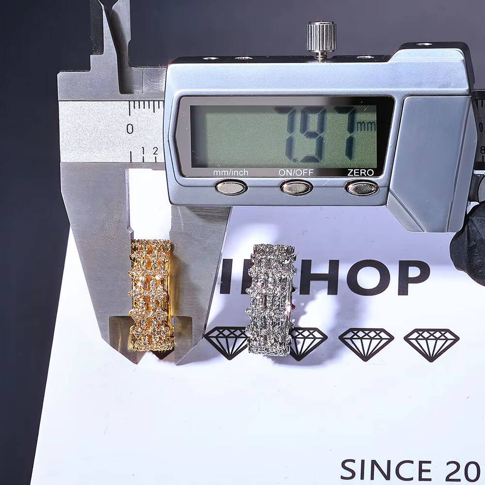 NUOYA New Arrival 8mm Double Row Cross Ring 925 Silver White VVS Moissanite Iced Bling Design Womens Fine Jewelry