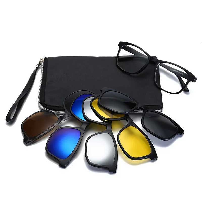 6 In 1 Spectacle Frame Men Women With 5 PCS Clip On Polarized Sunglasses Magnetic Glasses Male Computer Optical 2201W251023