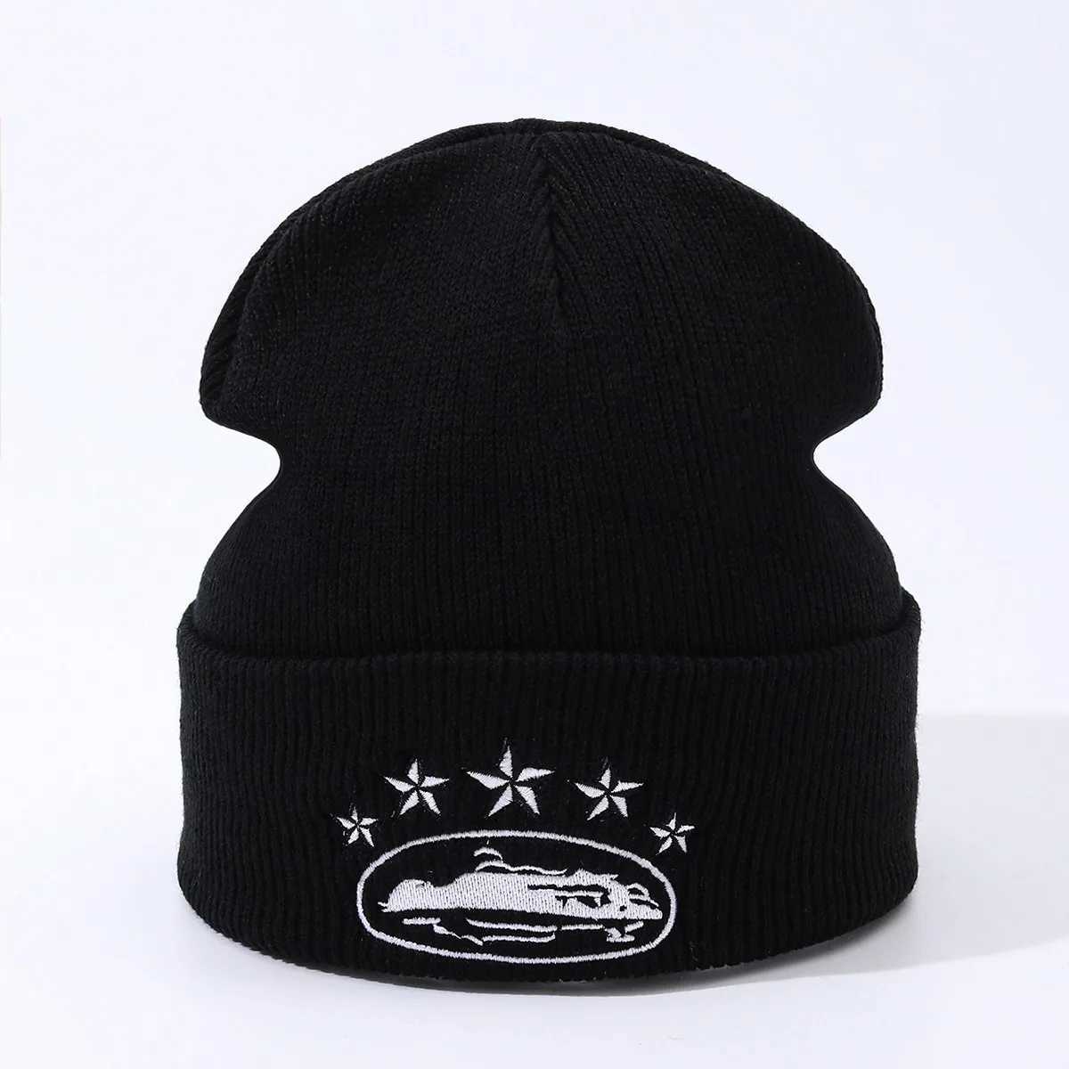 Winter Fashion Warm Knitted Hat Devils Island Embroidery Trendy Street Hoodie Cold Hat Outdoor Travel Ear Protection BeaniesXJ251023