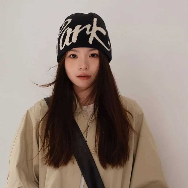 Color Block Letter Wool Knitted Hats Autumn and Winter New Warm Personal Versatile Street Fashion Hip Hop American Style BeaniesXJ251023