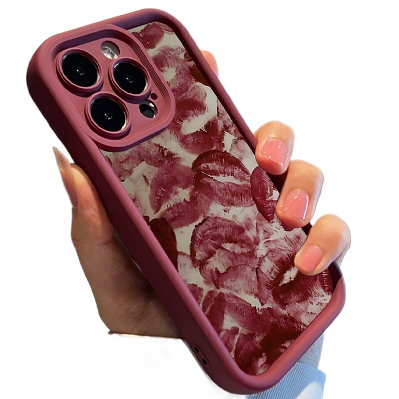 New fashionable phone case for iPhone Pro Max, red lip print protective case for Apple, brand new fully protected and anti drop Apple phone case