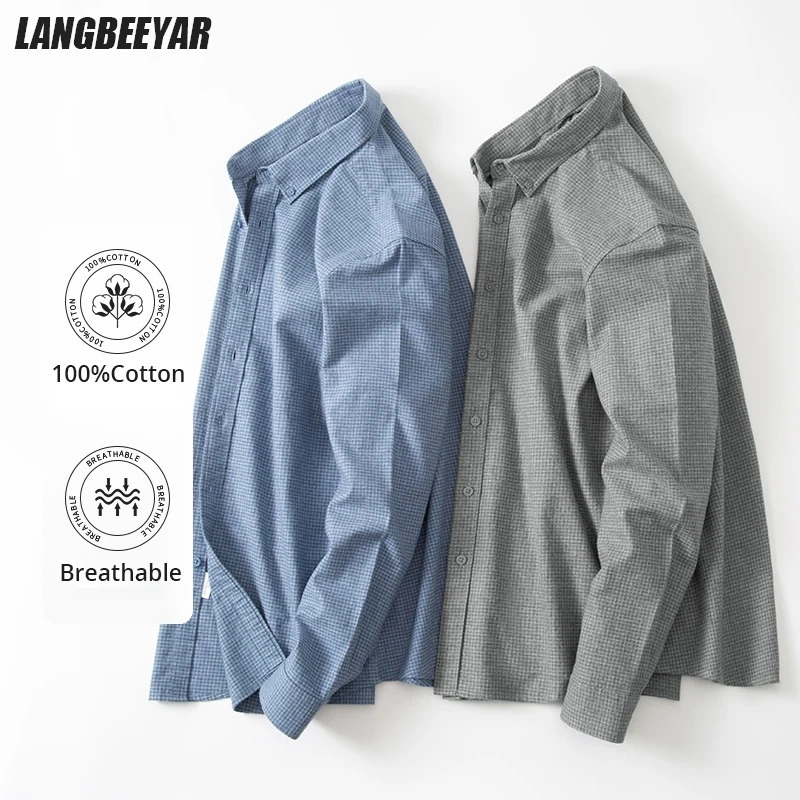 Top Grade 100 Cotton Wrinklefree Easycare Checkered Men Shirt Long Sleeve Breathable Button Down Slim Business Casual Tops 251020