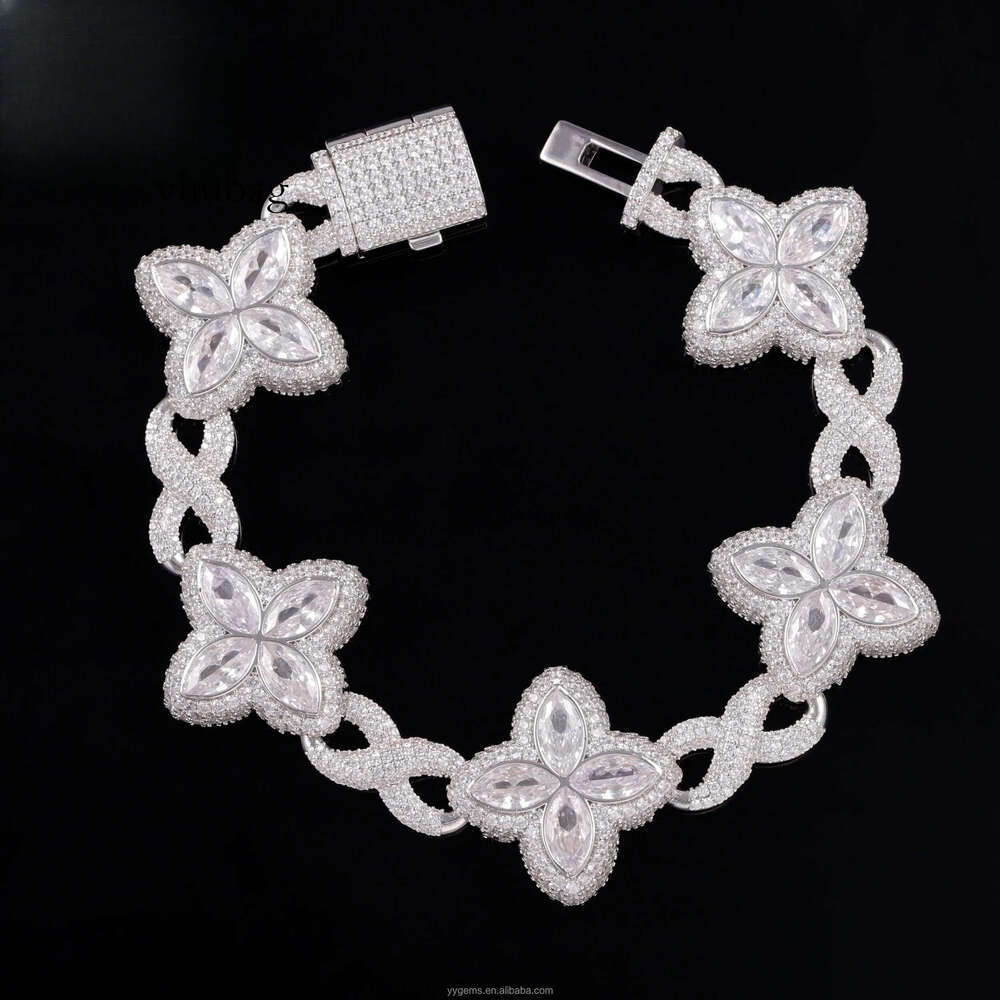 Yy New Design Iced Out Clovers Vvs Moissanite Cuban Chain Sterling Sier Fine Jewelry Bracelets for Men Women