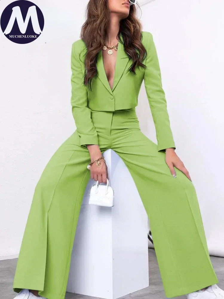 Elegant 2piece Sets for Women Fashion Office Ladies Cropped Blazer and High Waist Pant Suits 251021