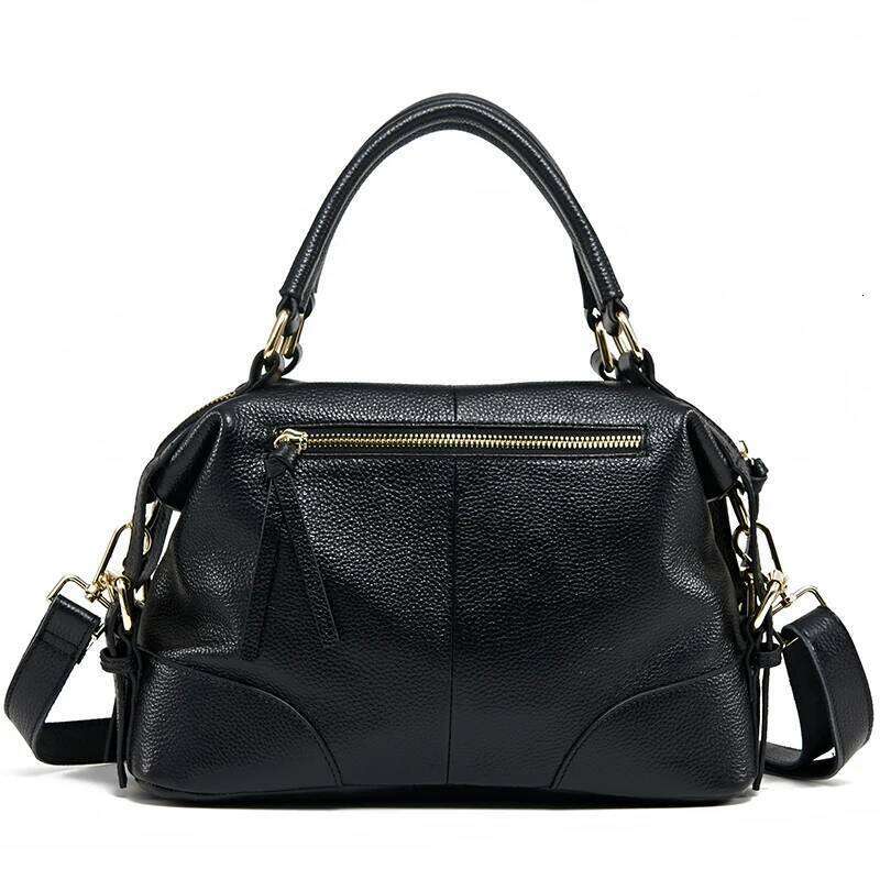 Aidrani New women's retro handbag, large capacity Boston bag, made of cowhide material, black