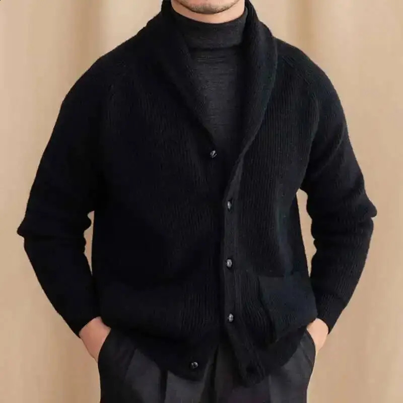 Winter British Retro Sweater Cardigan Warm Coat Men Single Breasted Top Pocket Knitting Sweaters Solid Color 251023