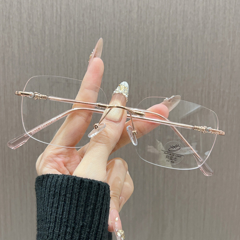 Pure Desire Rimless Prescription Glasses for Women, Customizable Prescription, Large Frame, Face Slimming, High-End Feel, Borderless Gold Wire Eyeglas