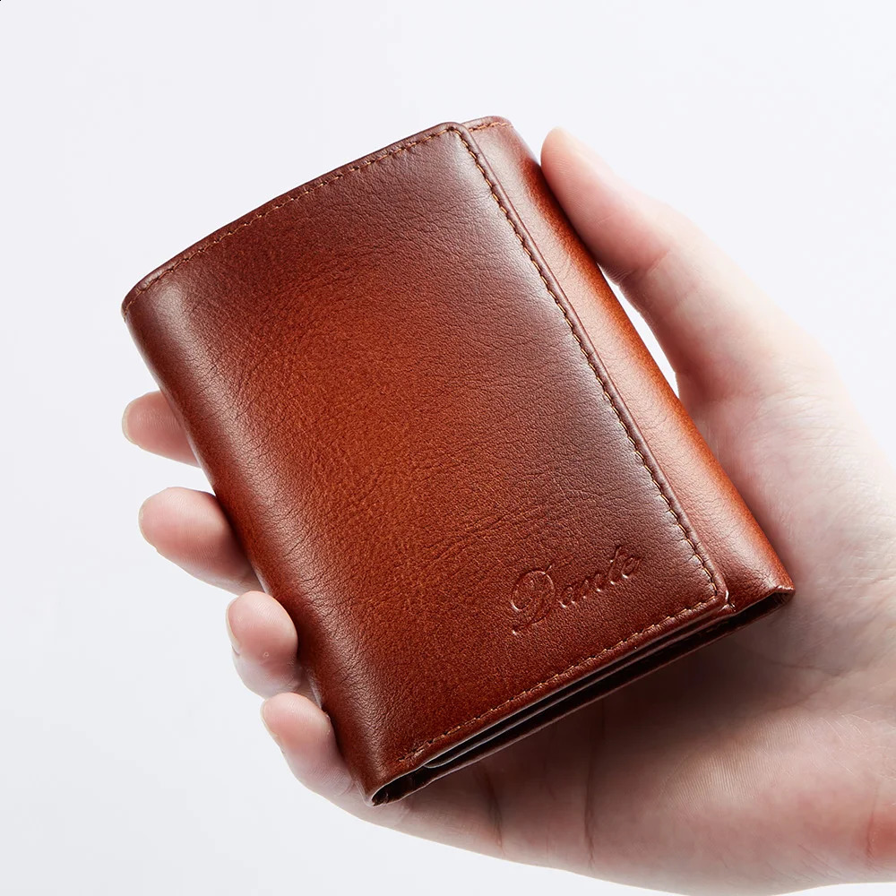 Dante Retro Three Fold Genuine Leather Mens Wallet with AntiTheft Card Swiping Head Layer Cowhide Wallets Multiple Card Slot251023