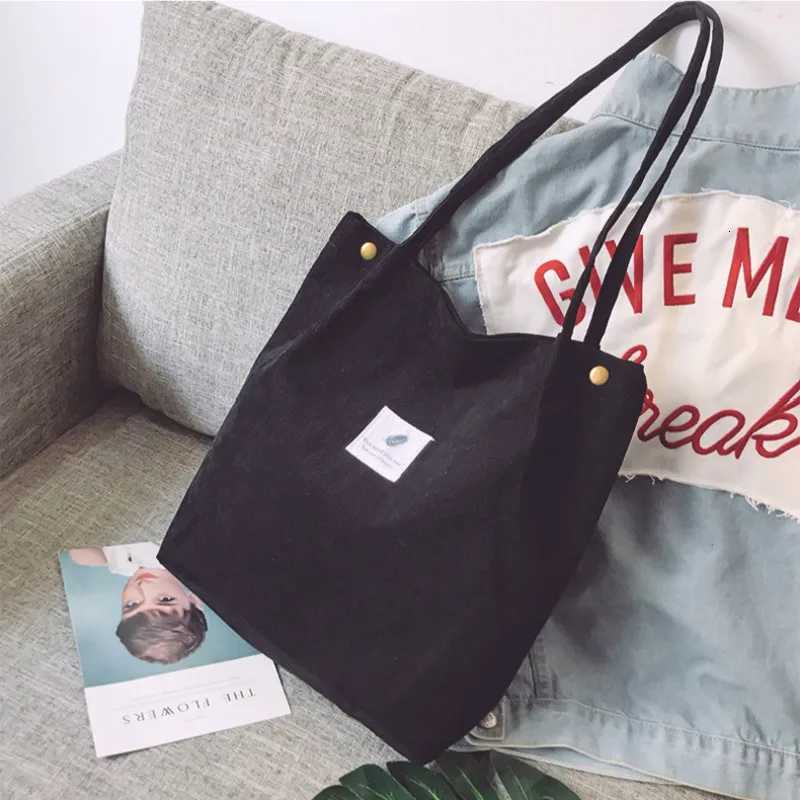 Retro Women Corduroy Shoulder Bags Solid color Shopping Bags Reusable Tote 2022 New Female Bag Handbags Large Shopper Totes BagsL251023