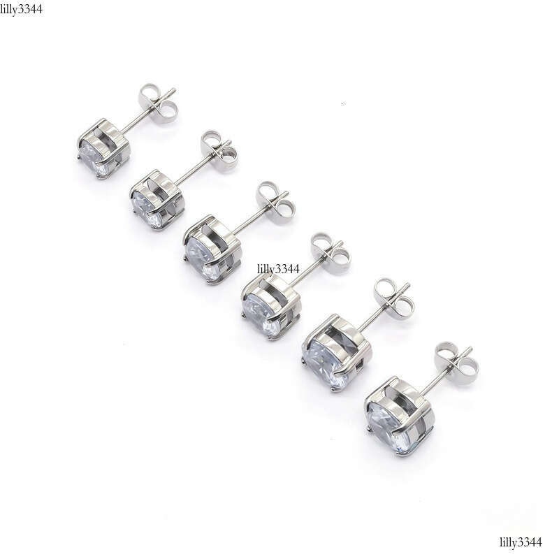 Stainless Steel Four-Prong Inlaid Zircon Crystal Simple Personality Small Earrings