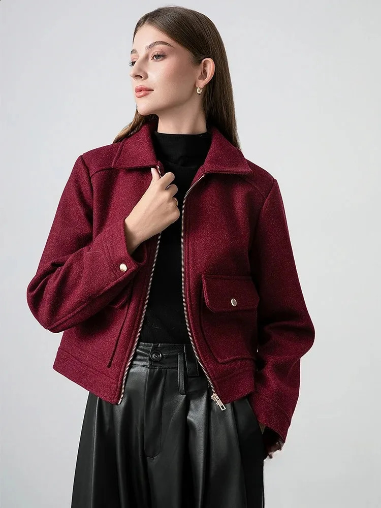 KONDALA Red Bordeaux Loose Jakcets Women Zipper Pockets Short Coats Fashion Autmn Elegant Bomer Jackets Outwears 251017