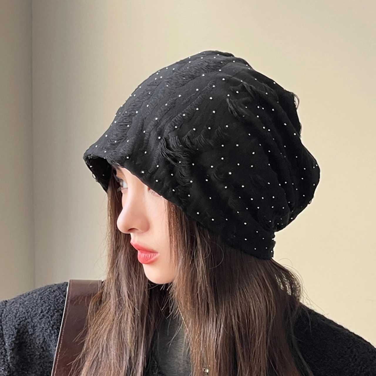 Autumn Baggy Beanies for Women Korean Holes Ear Protection Sloughy Hats Solid Color Lady Girl Pullover CapsXJ251023