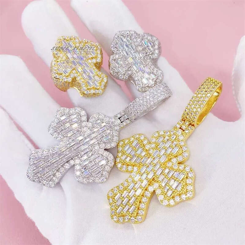 New Design Sier VVS Moissanite Hip Hop Iced Out Fine Jewelry Necklace Men Pendant Pendants With Cross Ring
