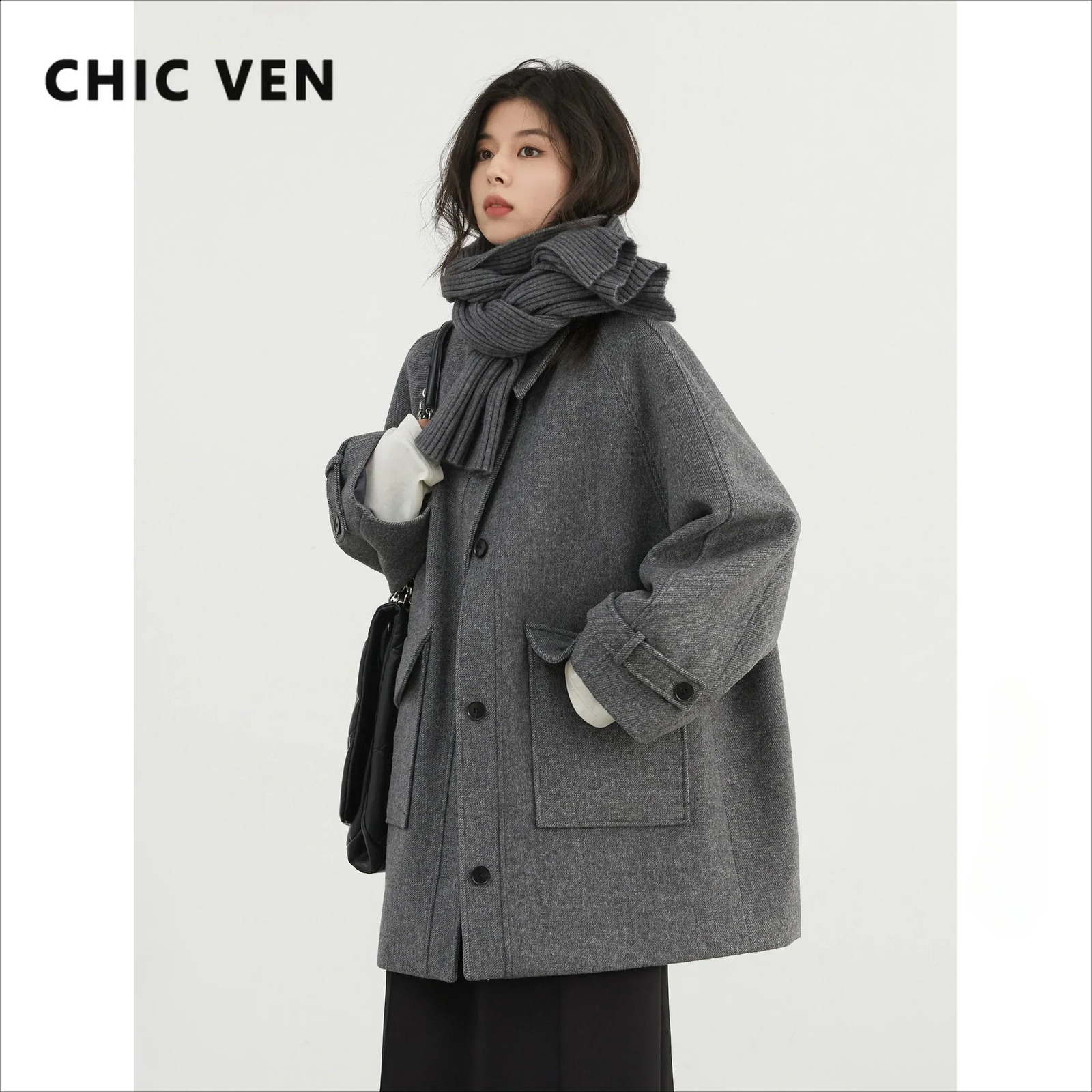 CHIC VEN Women Woolen Coat Casual Single Breasted Long Loose Solid Female Overcoat Ladies Outerwear Autumn Winter 251021