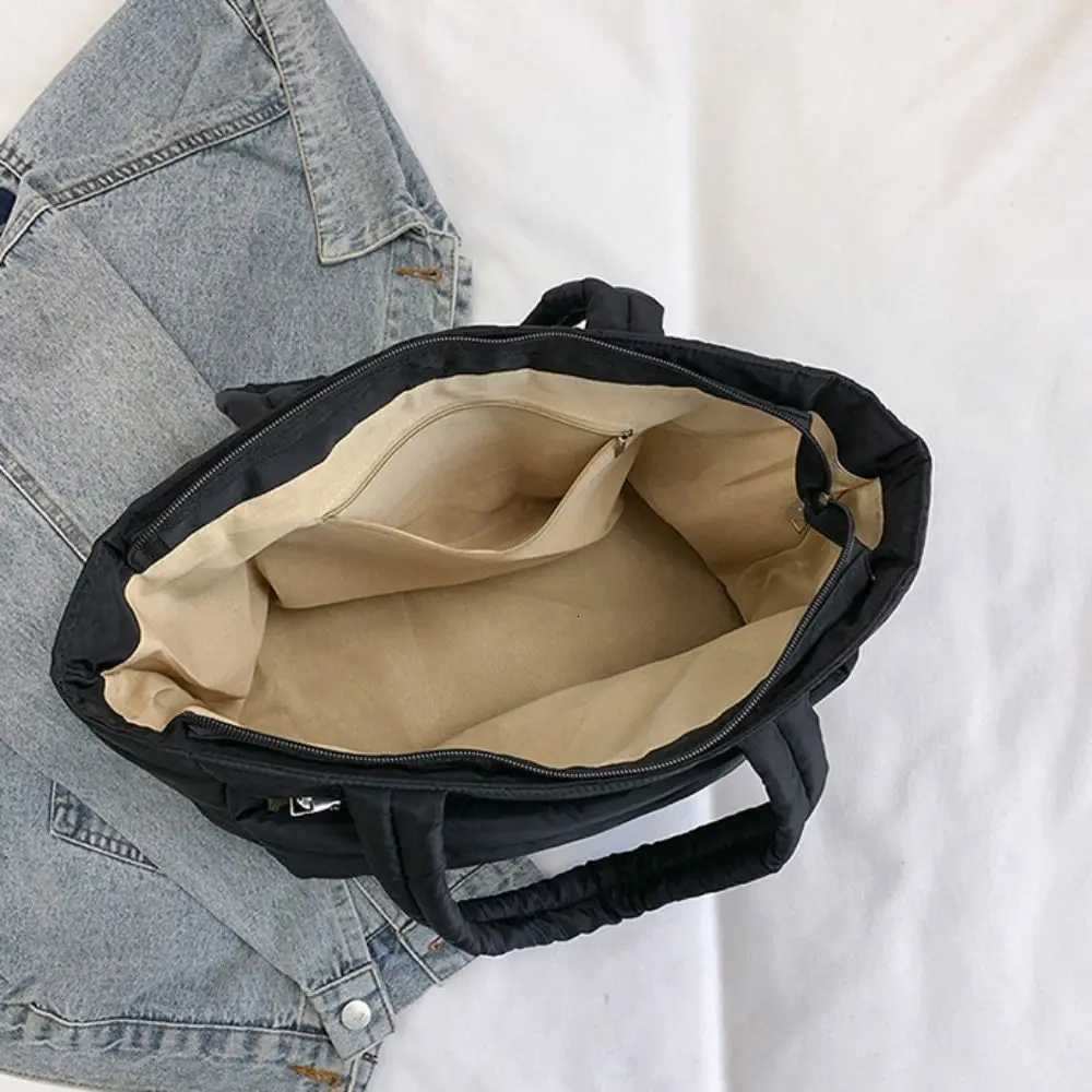 Korean Style Down Cotton Shoulder Bag Solid Color Large Capacity Cottonpadded Tote Bag Lightweight Space Cotton Nylon HandbagL251023