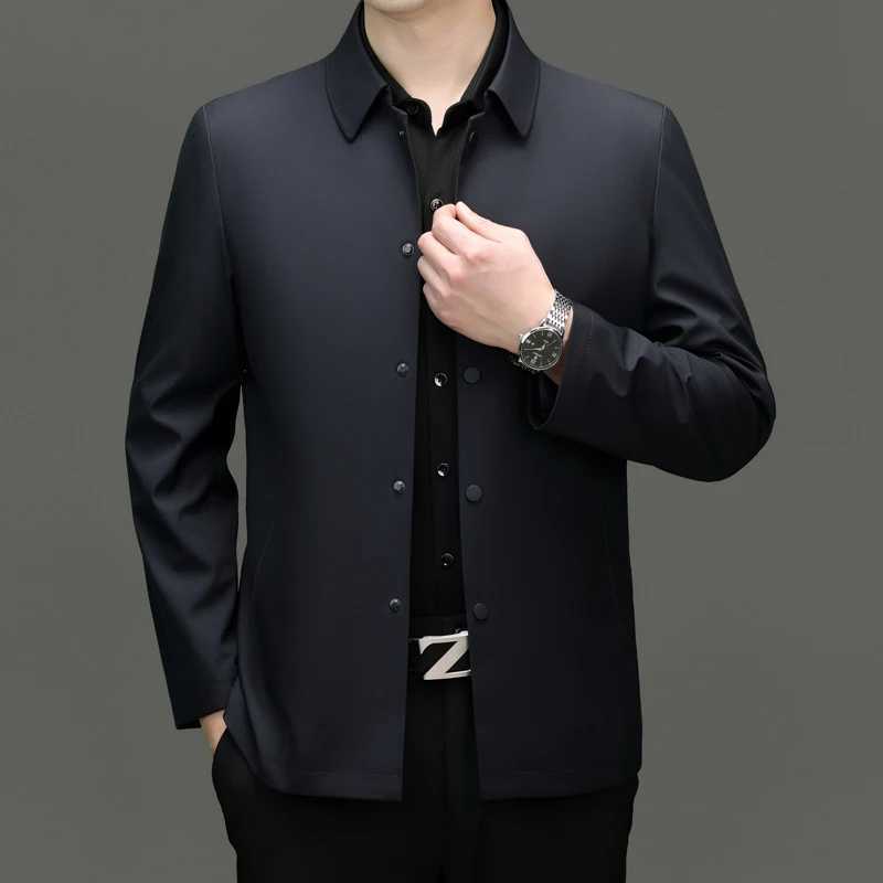 Mens Solid Color ButtonUp Jacket High Quality Business Casual Fashion Spring Autumn Handsome AllMatching Design W251023