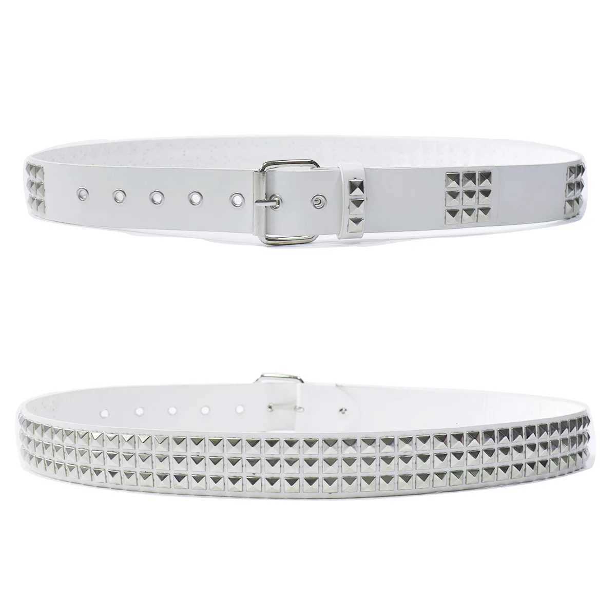 Punk style rivet belt set equipped with stainless steel square buckle PU panel material male and female pyramid rivet beltsXJ251023