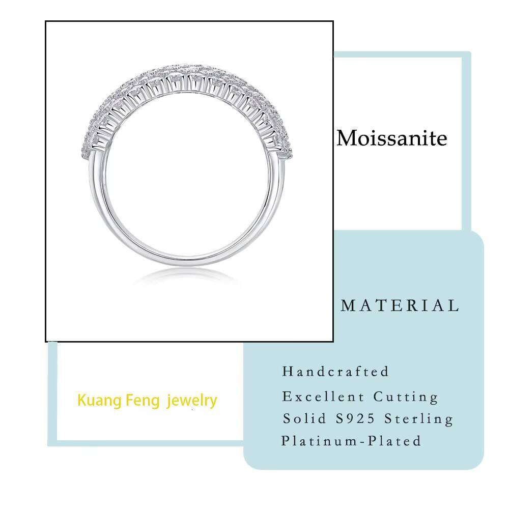 261CTW Luxury Silver Color Moissanite Full Pave Wide Band Ring Statement Jewelry for Parties and Weddings