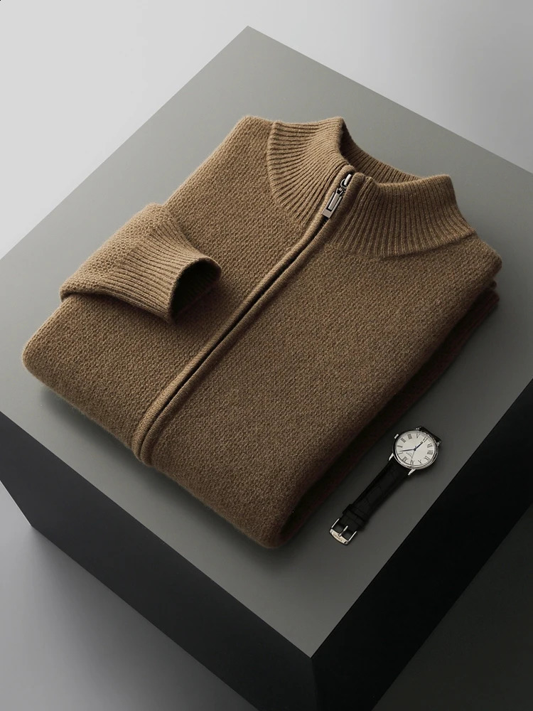 Heavyweight Mens Business Jacket Autumn Winter Sweater Cardigan 100 Merino Wool Honeycomb Needle Thickend Knitted Coat 251015