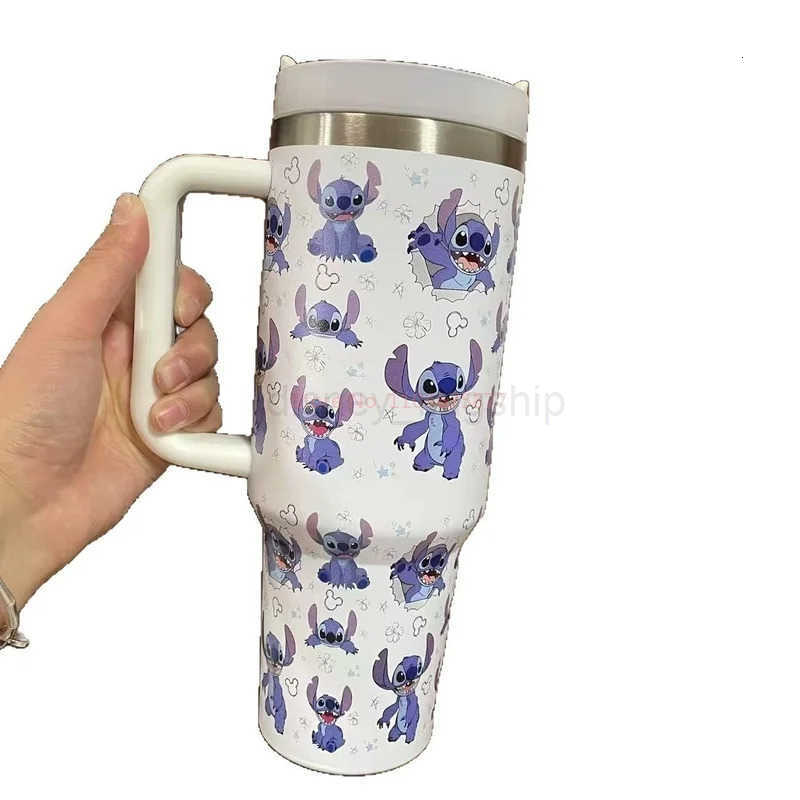 Disney Stitch And Angel Stainless Steel Tumbler 40oz Cartoon Comic Thermal Mug With Straws And Lid For Cold And Hot BeveragesXJ251023