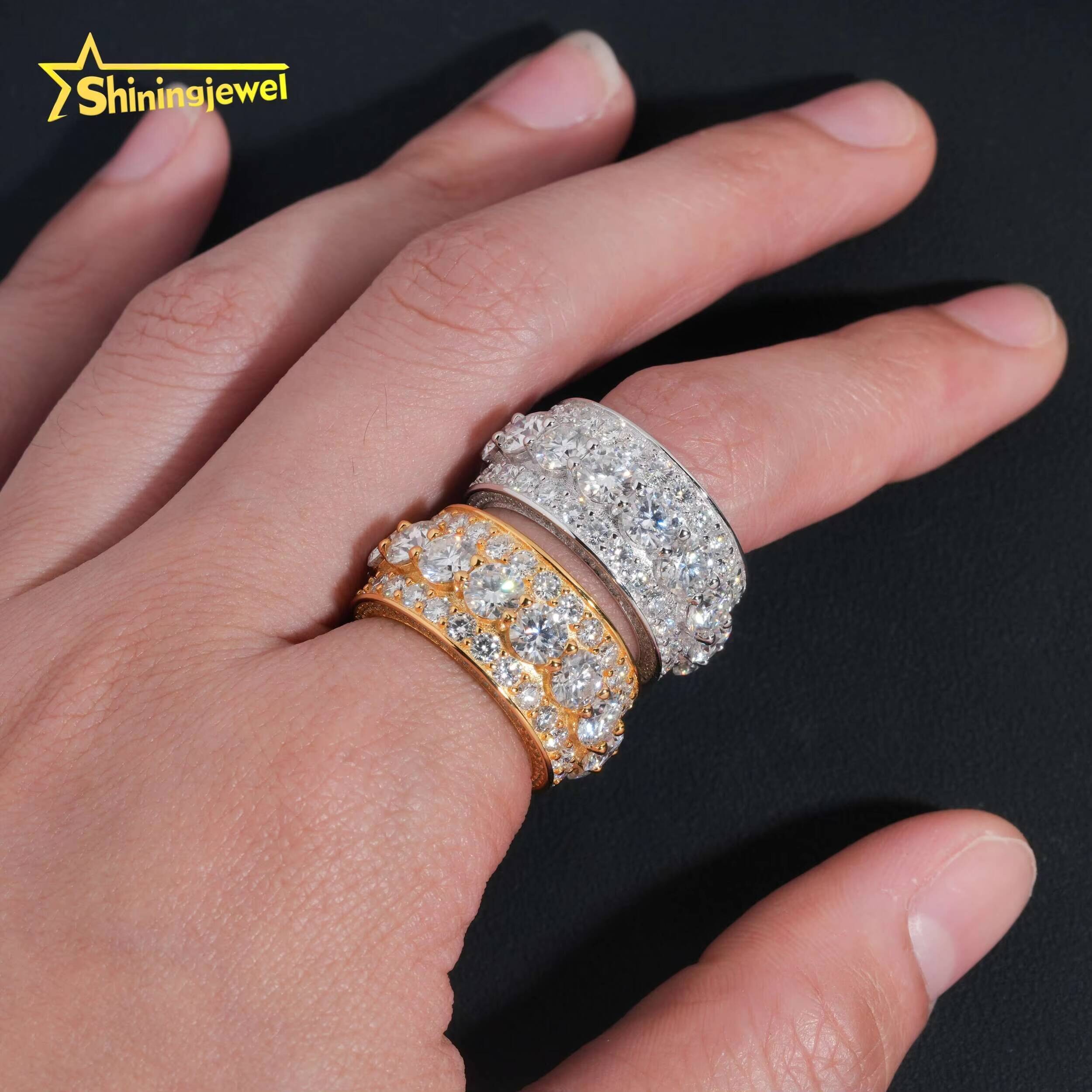Hip Hop Fashion Jewelry Gold Plated Solid 925 Sterling Silver Diamond Men Rings Iced Out Moissanite Ring