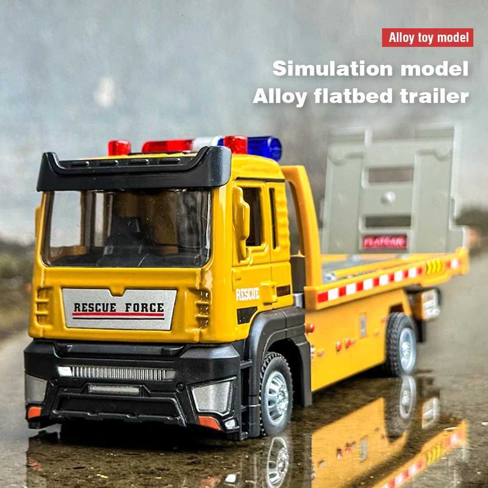 Alloy Truck Model 132 Diecast Flatbed Trailer Trucsk with Sound Light Moveble Engineering Car Tractor Toys for Boys Kids GiftT251023