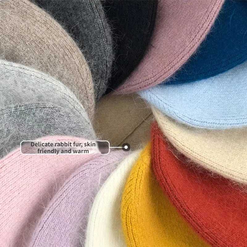 2025 Angora Knit Winter Hat For Womens Rabbit Fur Fluffy Knitted Beanies Korea Luxury Bonnet Female Soft Warm Skullies BeaniesXJ251023