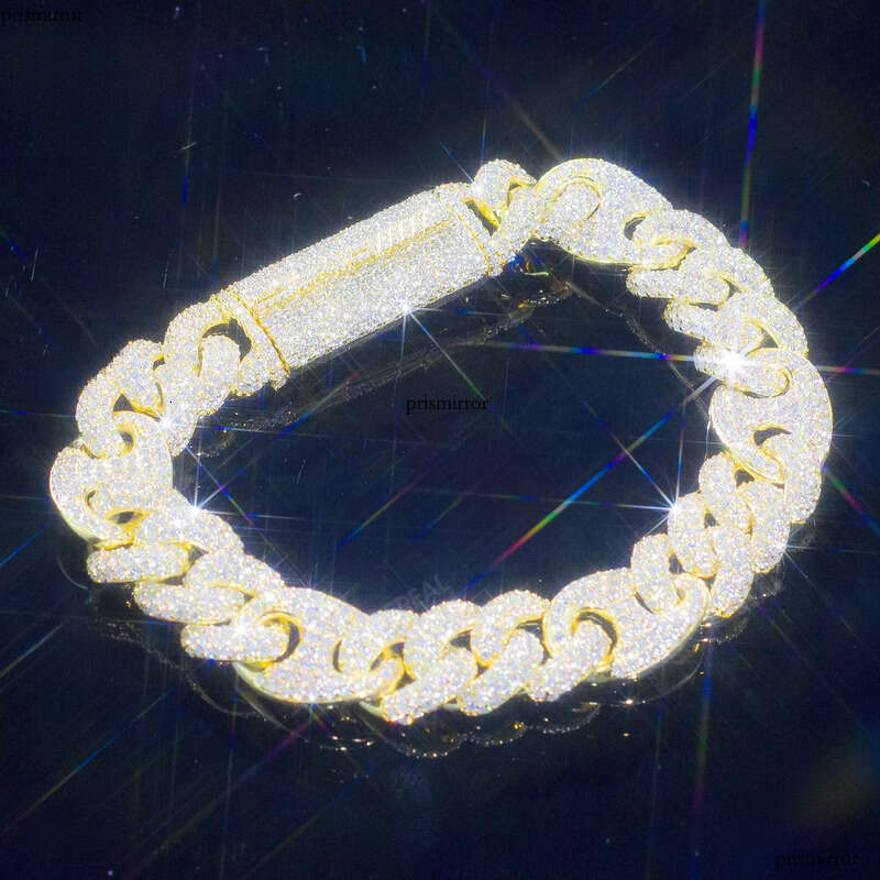 Custom Vvs Iced Out Baguette Moissanite Dia Cuban Link Chain Hip Hop Bracelet 14K Gold Sier Fine Jewelry Men 6mm 8mm 10mm