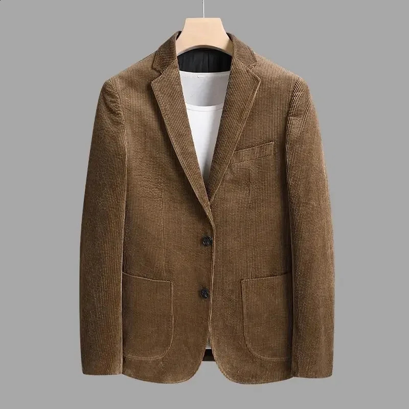 Fashion AutumnWinter Thickened Corduroy Suit for Young Men Korean Version Slim Retro Casual Warm Jacket Mens Clothing 251023