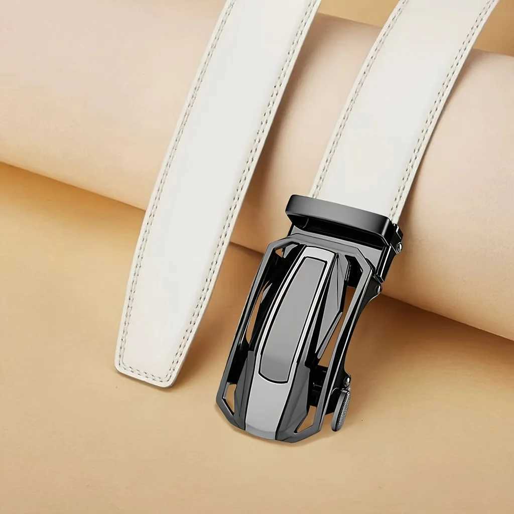 Mens White Business Belt Fashion Alloy Automatic Buckle Unisex White Adjustable Ratchet Belt Antiscratch and Wear ResistantXJ251023