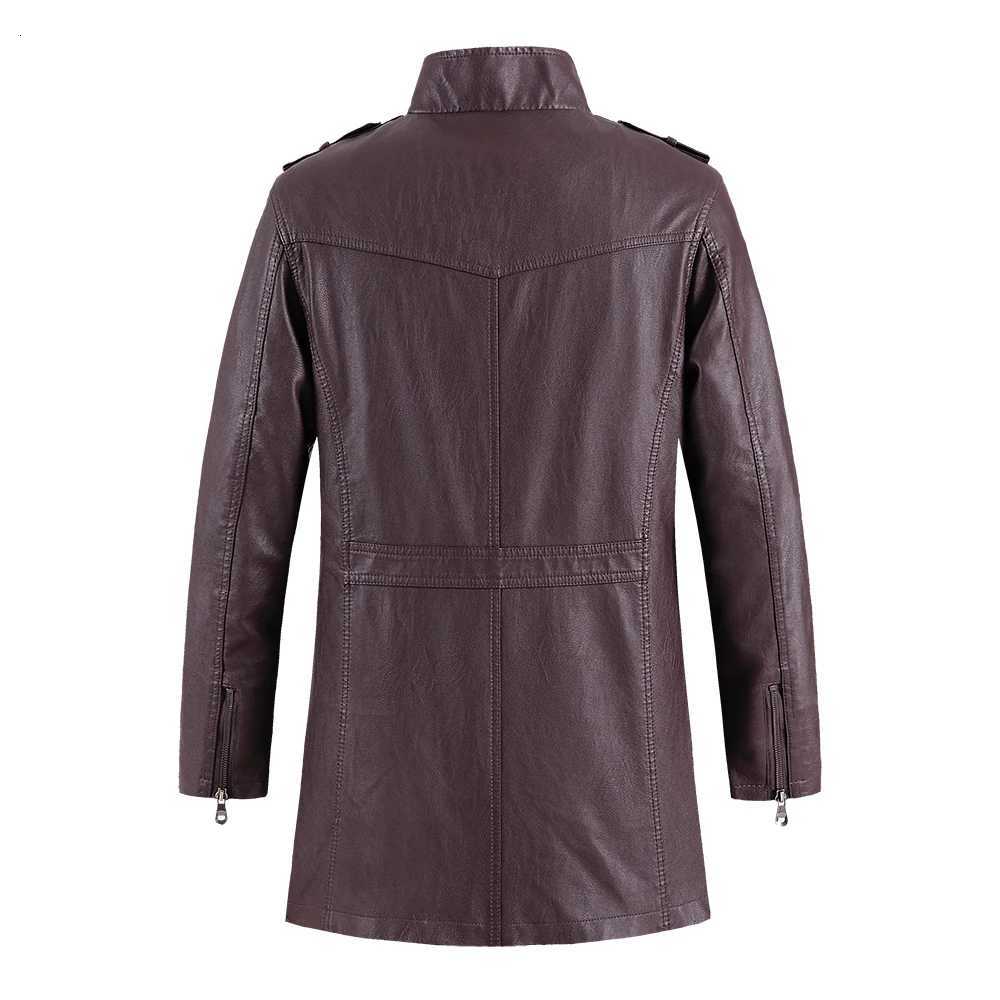 New Winter Long PU Leather Jackets Men Stand Collar Windbreaker Faux Outerwear Motorcycle Casual Warm Leather Coats Man Clothing W251023