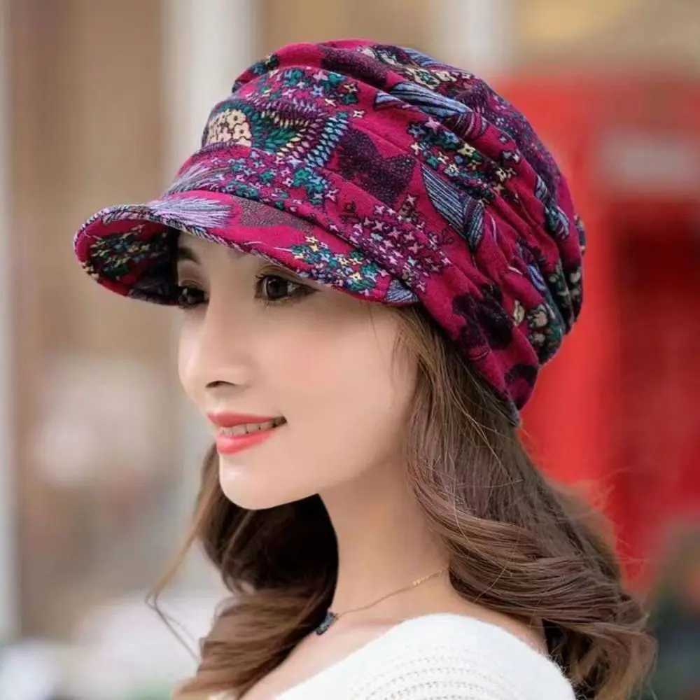 New Short Brimmed Floral Hat Wen Visor Hat Beanie Slouch Cancer Cho s Warm Muslim Brim wear WrapW251023