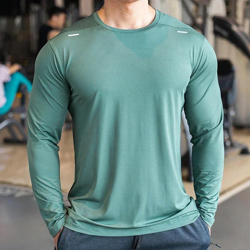 Mens Sports Fitness Long Sleeve Outdoor Badminton Quick Dry Training Shirt Casual Thin Running Top Bodybuilding Sportswear 251023