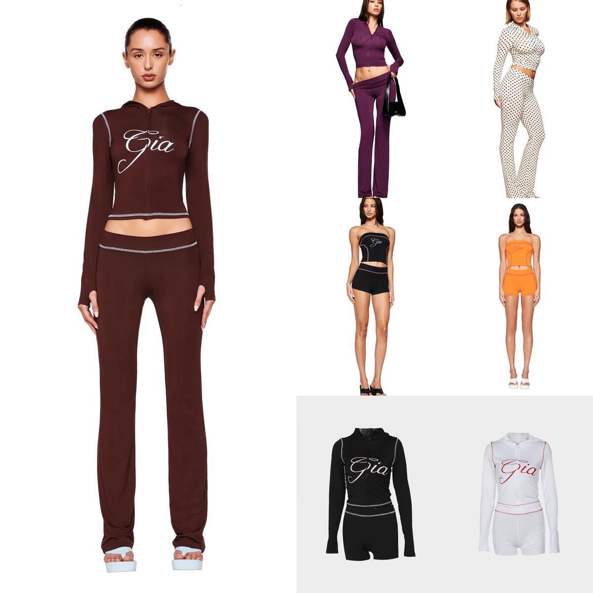 I am gia Womens Tracksuit two Piece Set Designer Sports Suit Women Flared Pants Zip-up Cap Long Sleeve High Quality Spring Top Low Waist Micro Social sexy