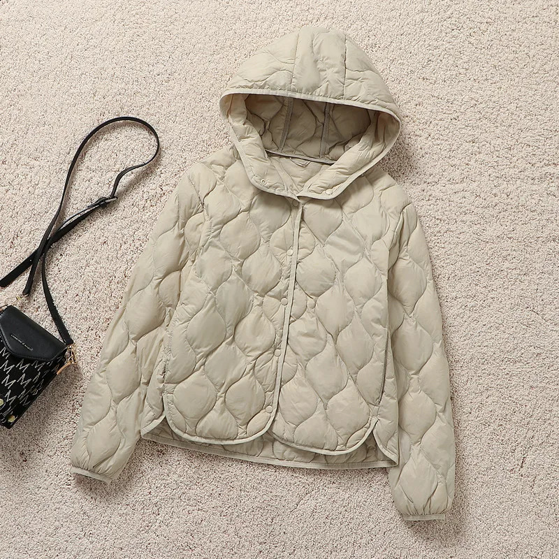 Autumn and Winter Womens Lightweight Down Jacket Fashion Warm Windproof Slim White Duck Hooded Mature 251022